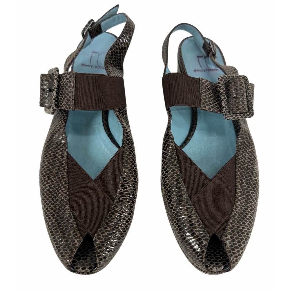 Thierry Rabotin Brown Snakeskin Wedge Slingback Pump Leather Sandals EU 41 US 10